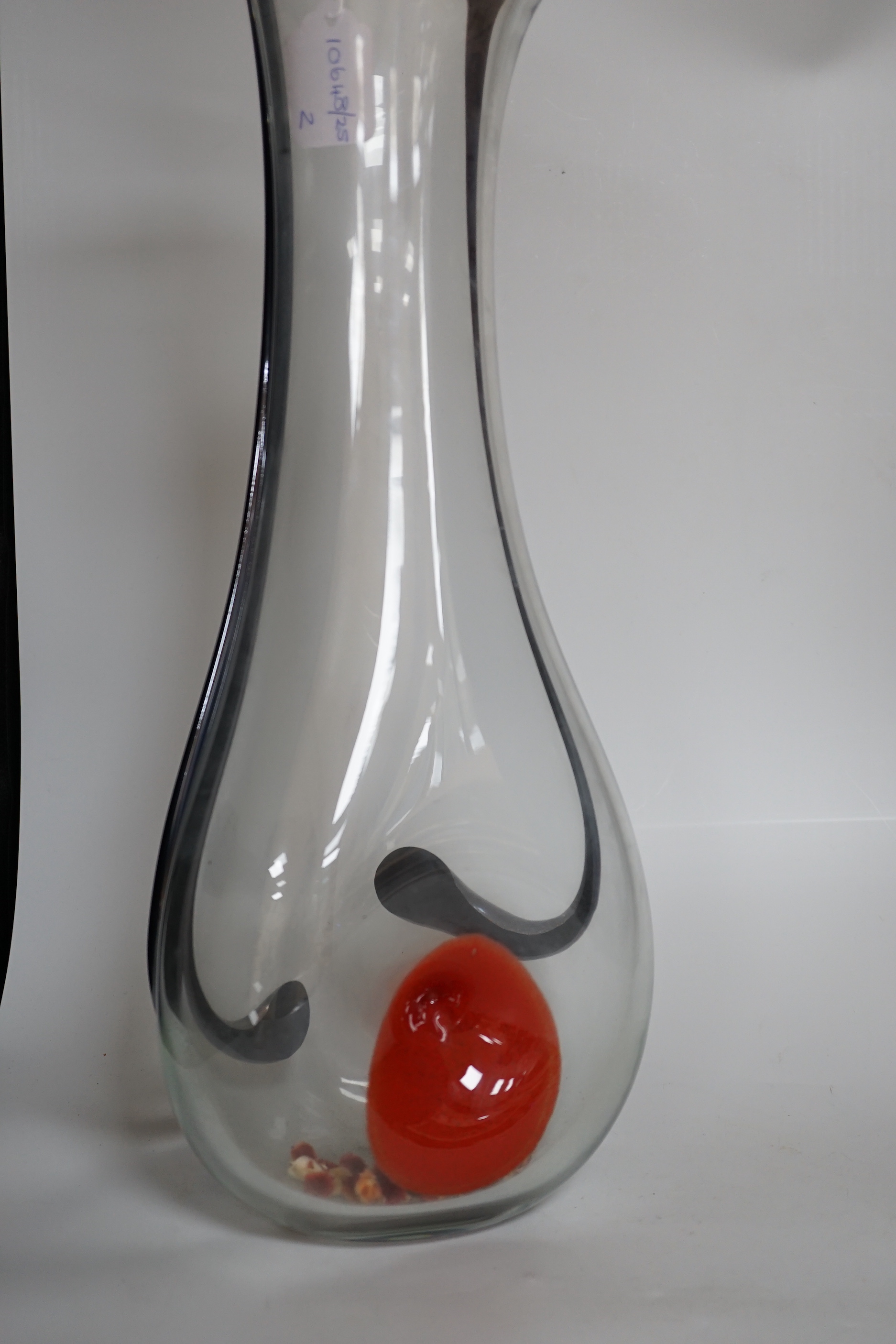 An Art glass bowl, labelled Svaja and a similar unmarked art glass vase, 40cm wide
